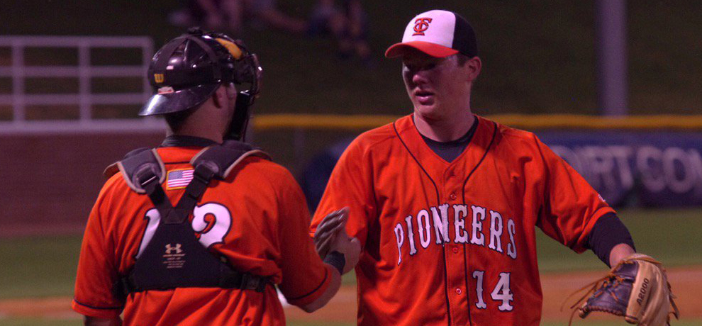 Ethan Carpenter pitched a three-hitter with 11 strikeouts in Tusculum's 8-1 win at Wingate (photo by Chris Lenker).