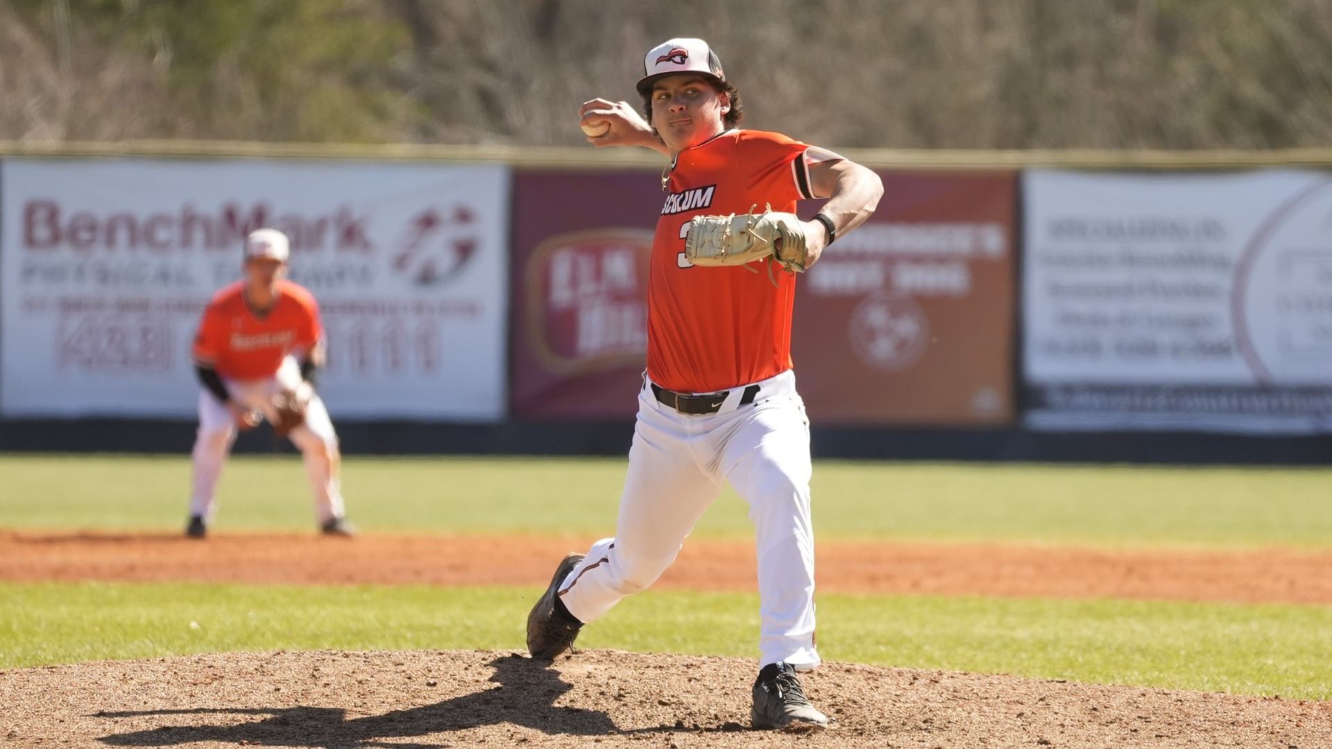 Cooper Emery pitched four solid innings of relief against Seton Hill Monday (photo by Joe Yates).