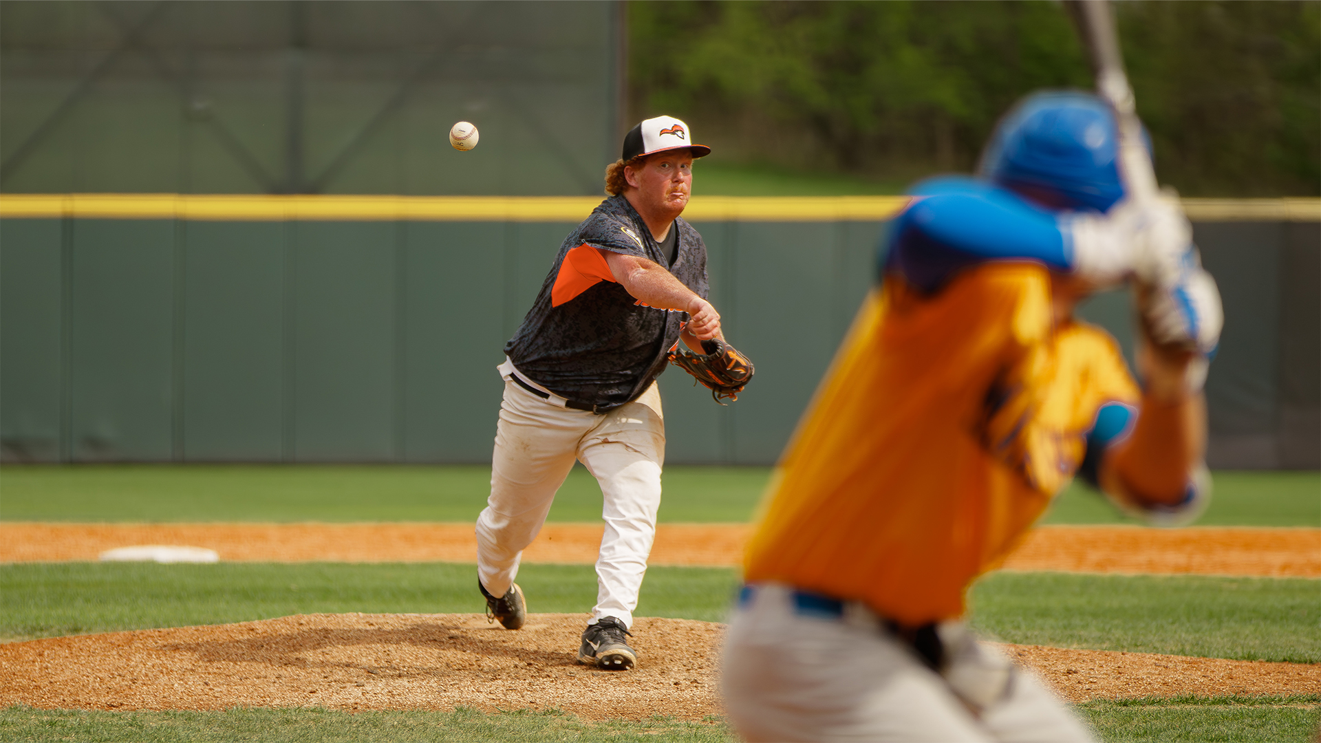 Tusculum's Aiden Tipton pitched three shutout innings to record the save against Mars Hill (photo by Kari Ham)