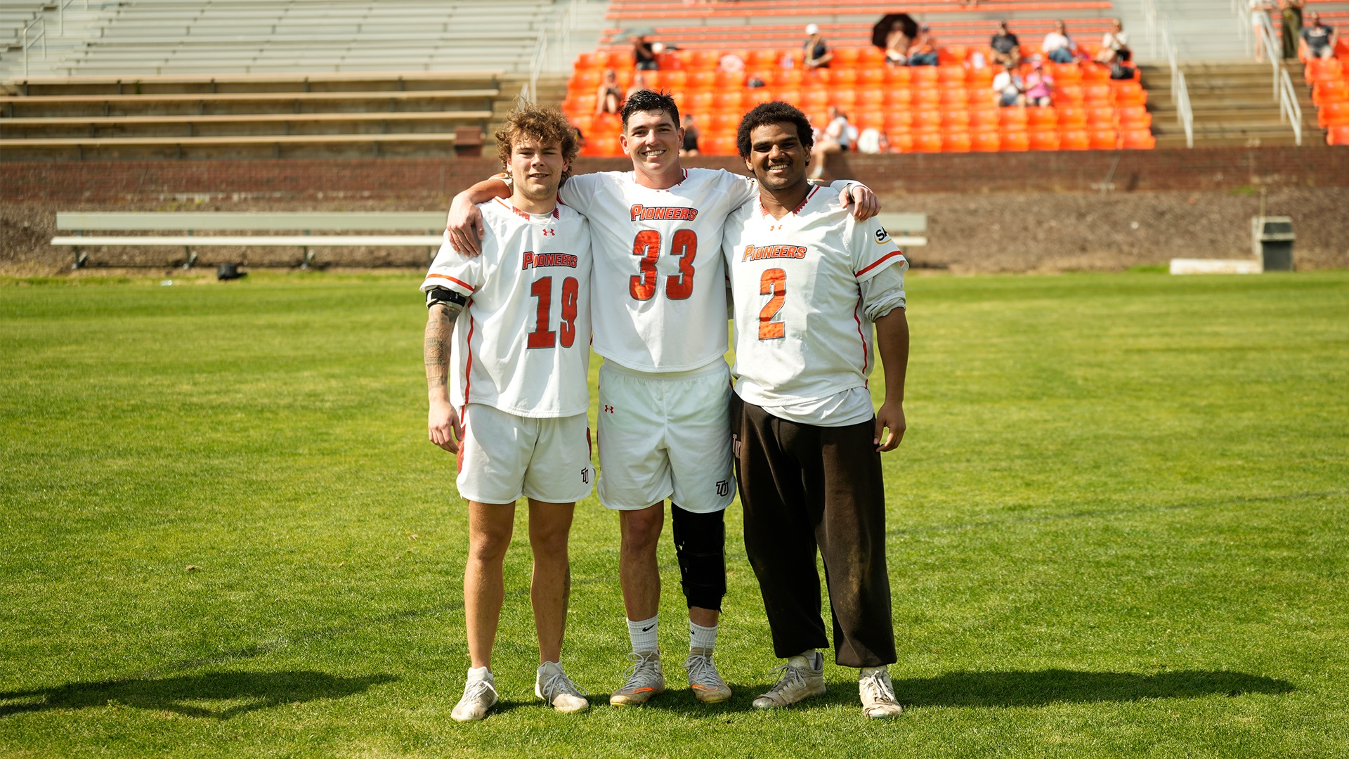 Seniors Drake Vance, Will Nuzzo and Brenden Pecora were honored prior to Saturday's game (photo by Joe Yates)