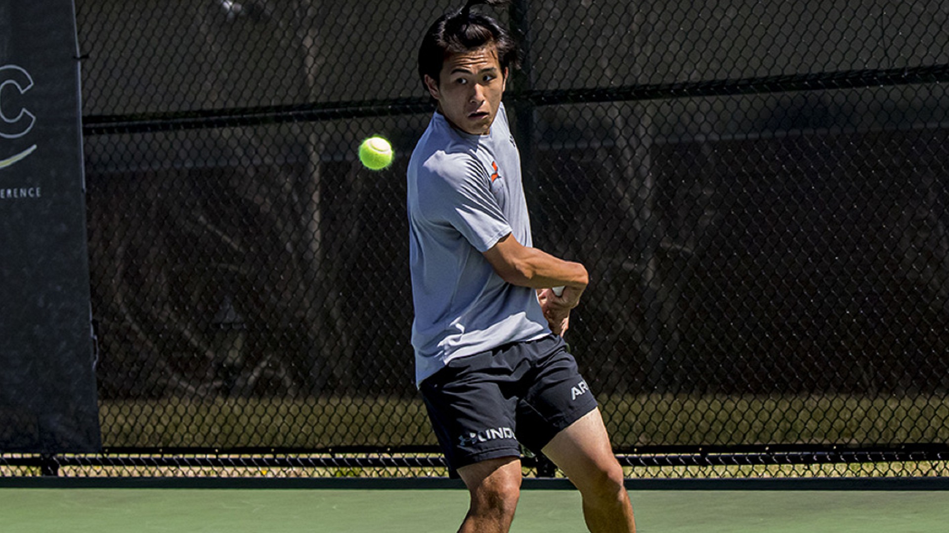 Kenta Kondou teamed with Frank Bonacia for a doubles victory against Lenoir-Rhyne (photo by Chuck Williams)
