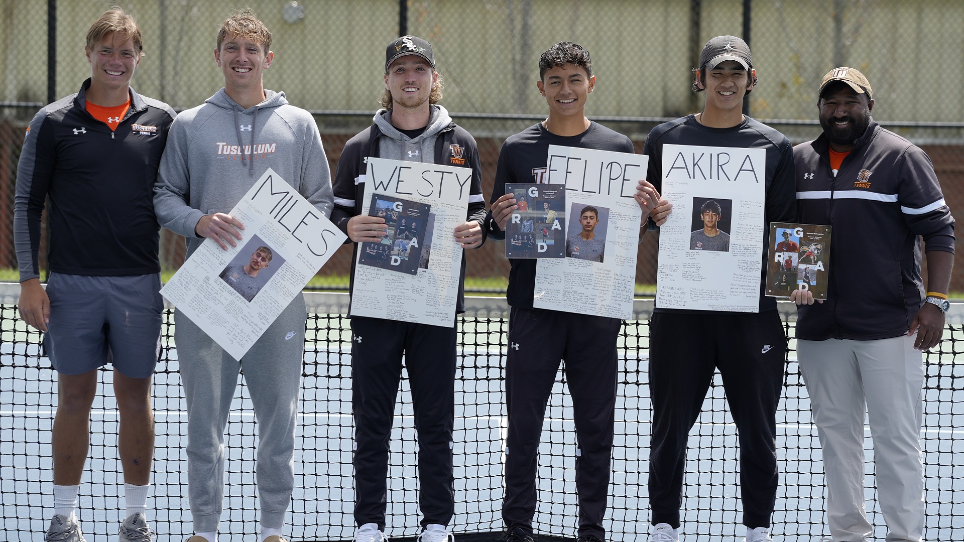 Seniors Miles Ray, Nathan West, Felipe Velasquez Quintana and Nathan Matsuguma were honored prior to Tuesday's match (photo by Joe Yates)