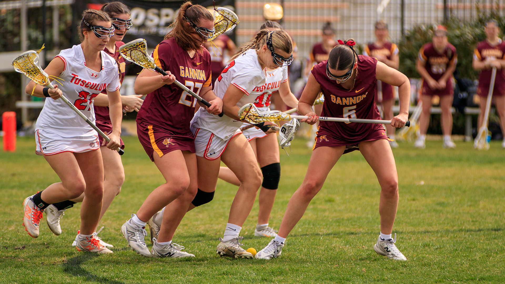 Mya Halladay scored a career-high four goals and had five draw controls for the Pioneers against Gannon (photo by Kari Ham)