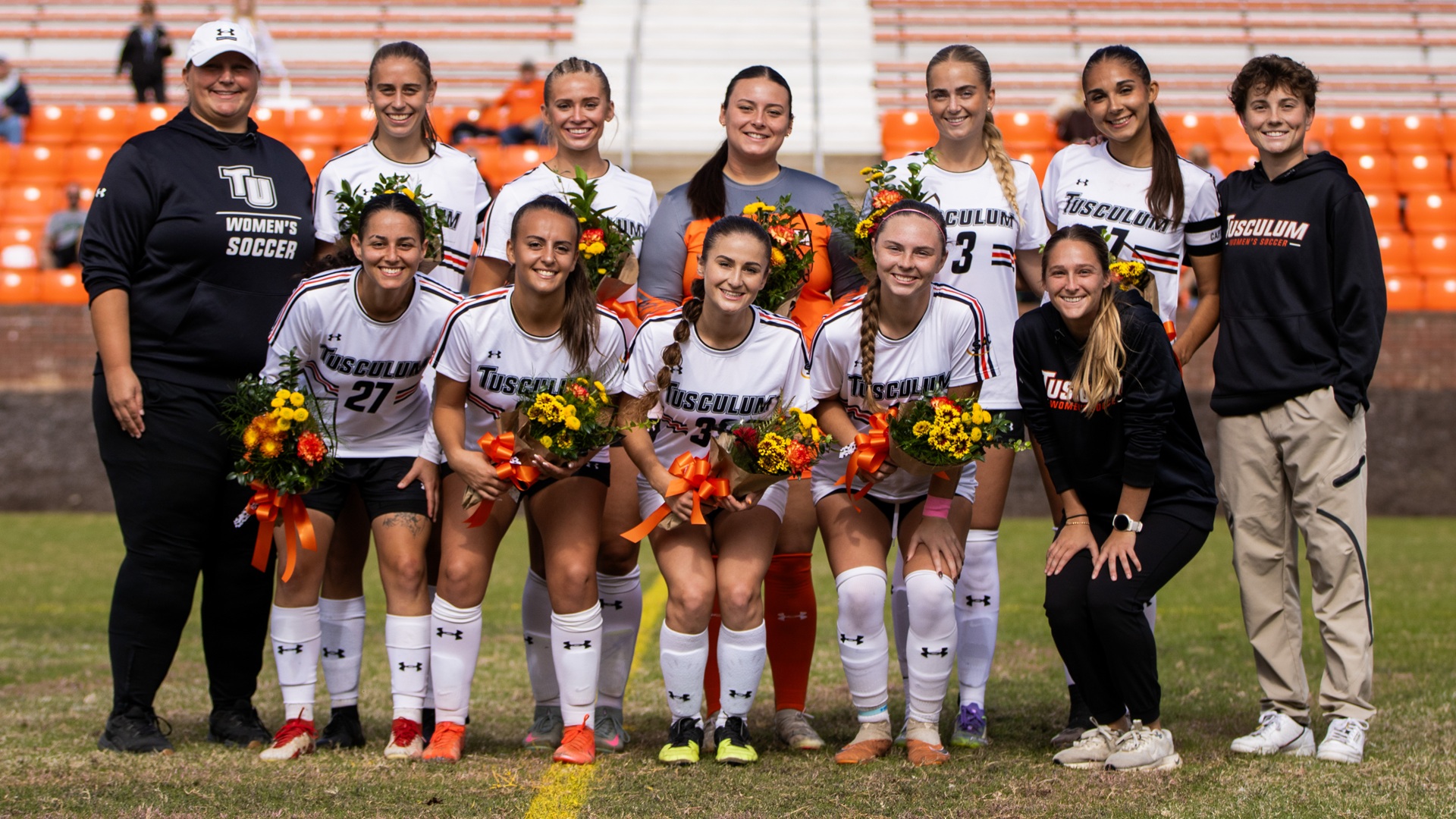 The Pioneer senior class celebrated before and after Saturday's win with Coker (photo by Kari Ham)