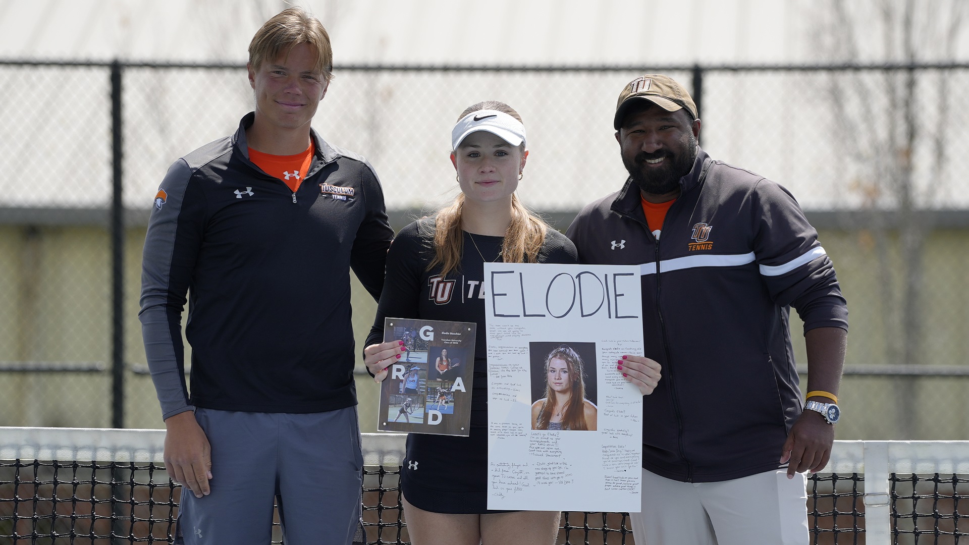 Senior Elodie Baechler was honored by the coaching staff following Tuesday's match (photo by Joe Yates)