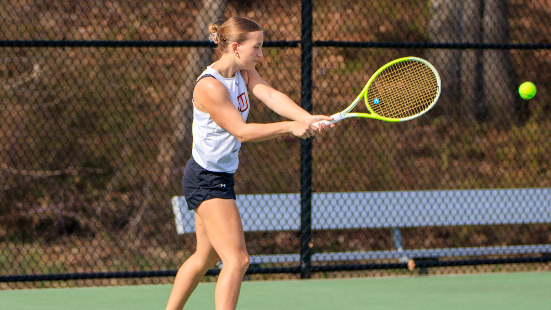 Ylva Frafjord Landa collected a straight-set win in singles for the Pioneers against 31st-ranked Anderson (photo by Kari Ham)